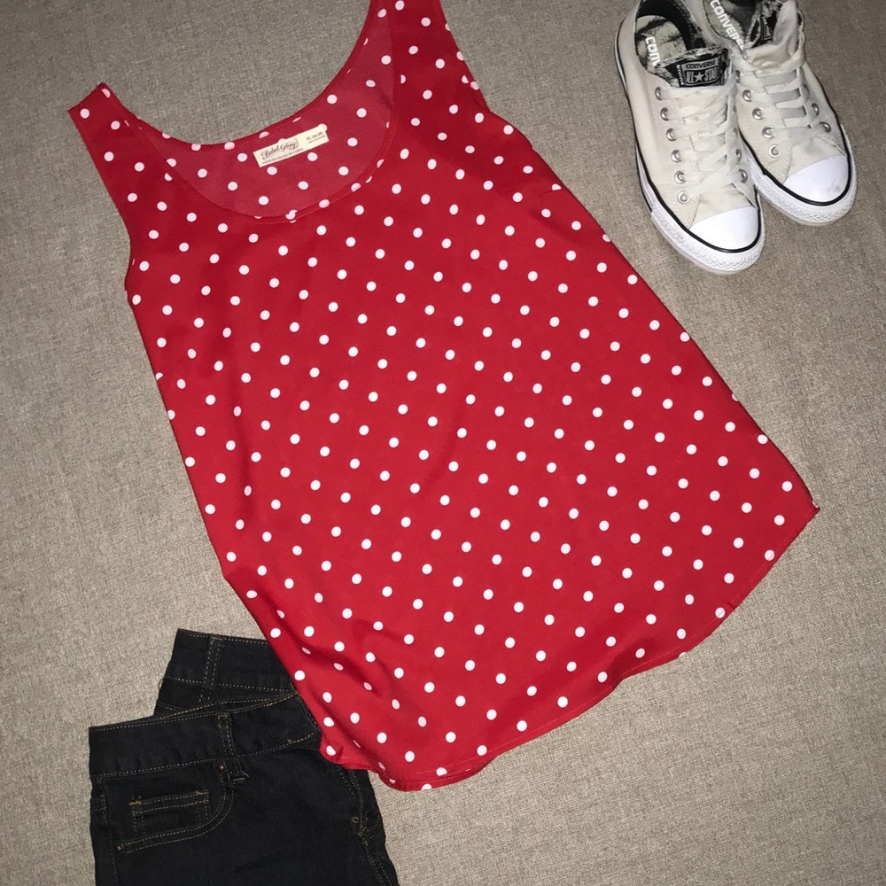 Red and white Polkadot Tank top Size XL/16-18